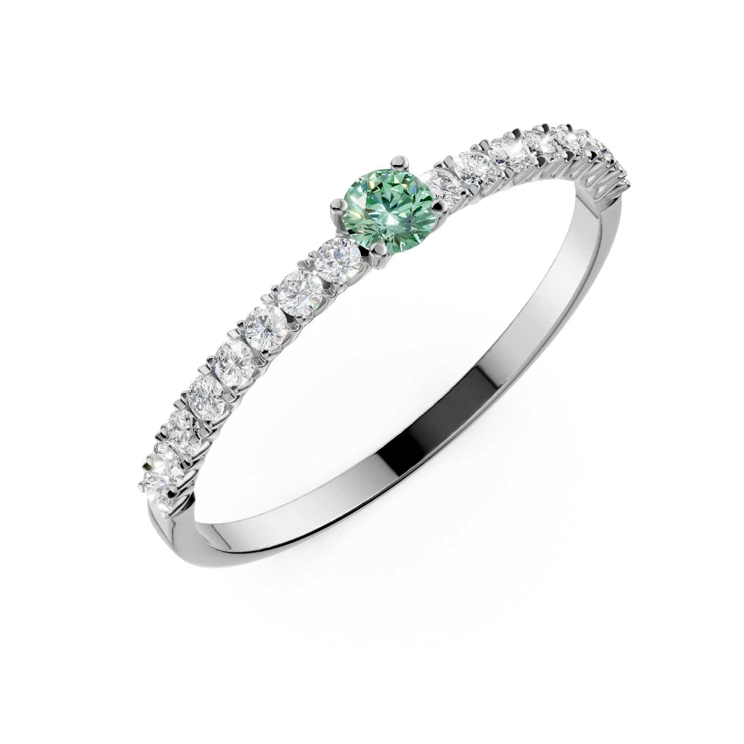 White gold engagement ring with 0.12ct emerald and 0.2ct diamonds