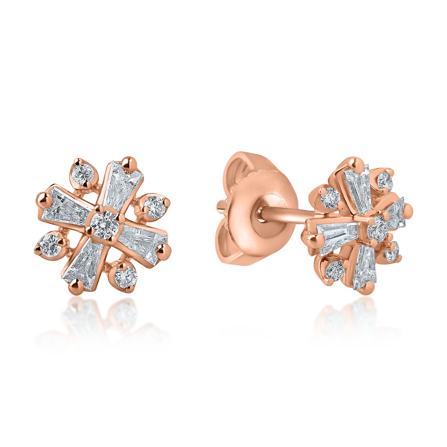 Cercei cu surub din aur roz cu diamante de 0.35ct