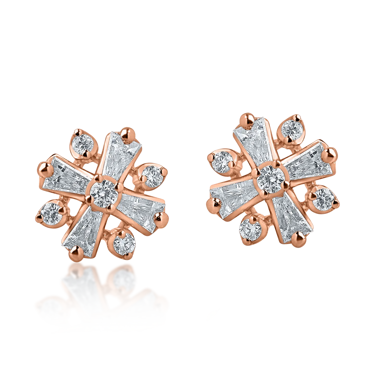 Teilor Cercei cu surub din aur roz cu diamante baguette si rotunde de 0.35ct