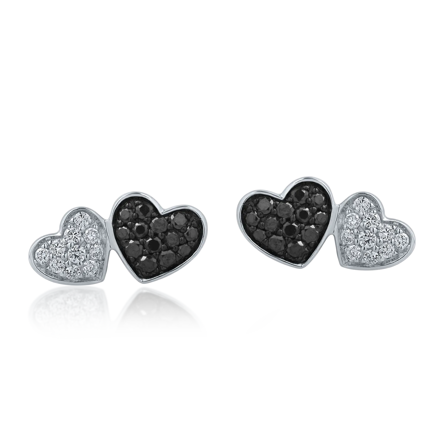 White gold heart earrings with 0.13ct black diamonds and 0.07ct clear diamonds