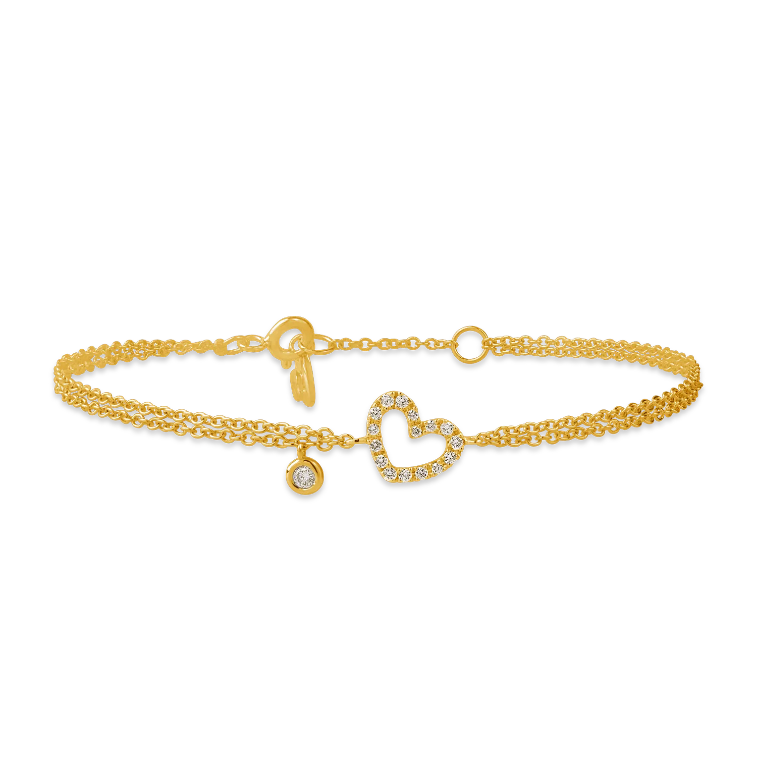 Yelow gold heart bracelet with 0.11ct diamonds
