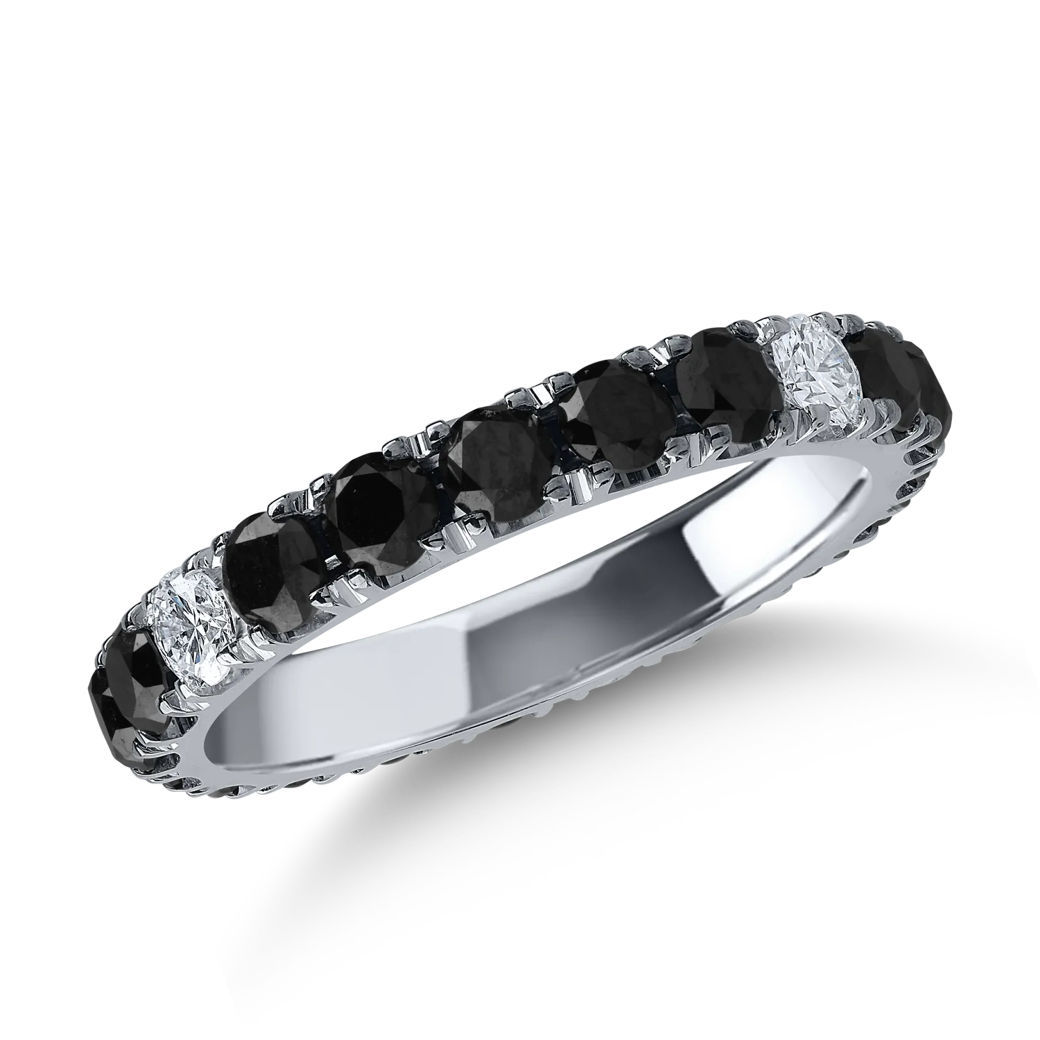 Inel eternity din aur alb cu diamante negre de 2ct si diamante incolore de 0.3ct