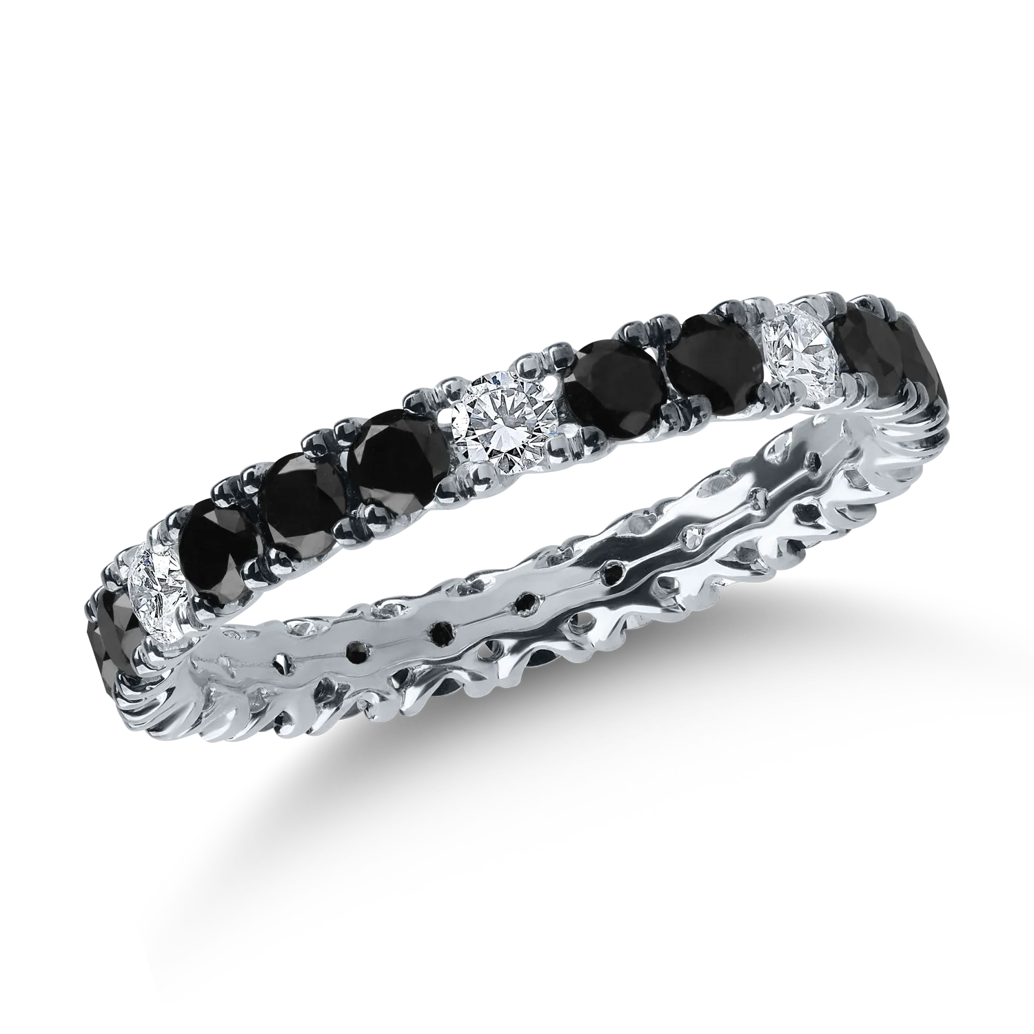 Eternity ring in white gold with 1.22ct black diamonds and 0.34ct clear diamonds