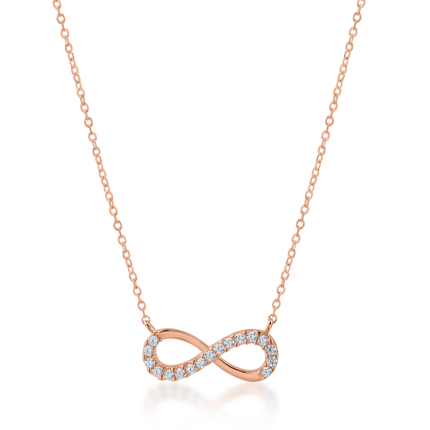 Rose gold infinity pendant necklace with zirconia