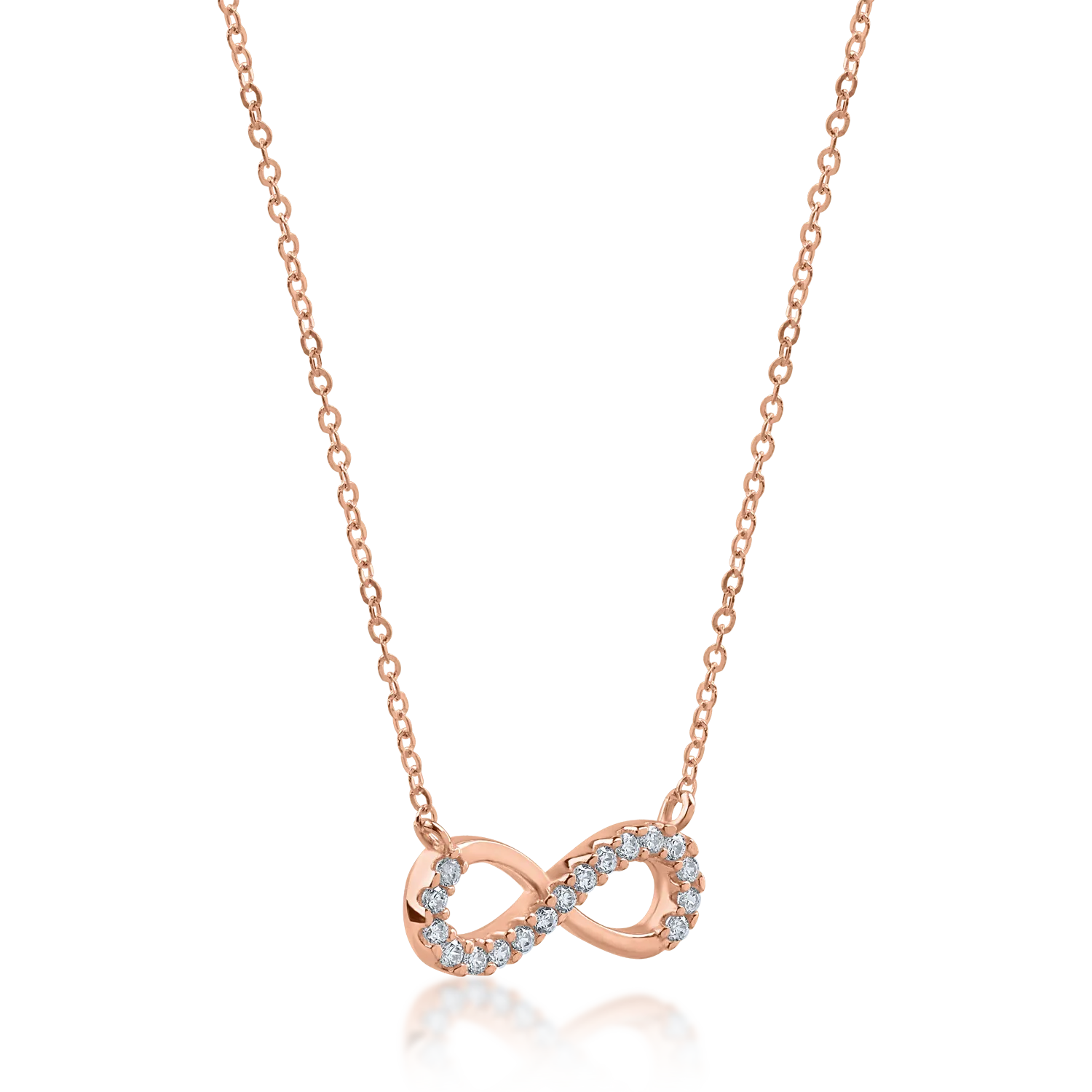 Rose gold infinity pendant necklace with zirconia