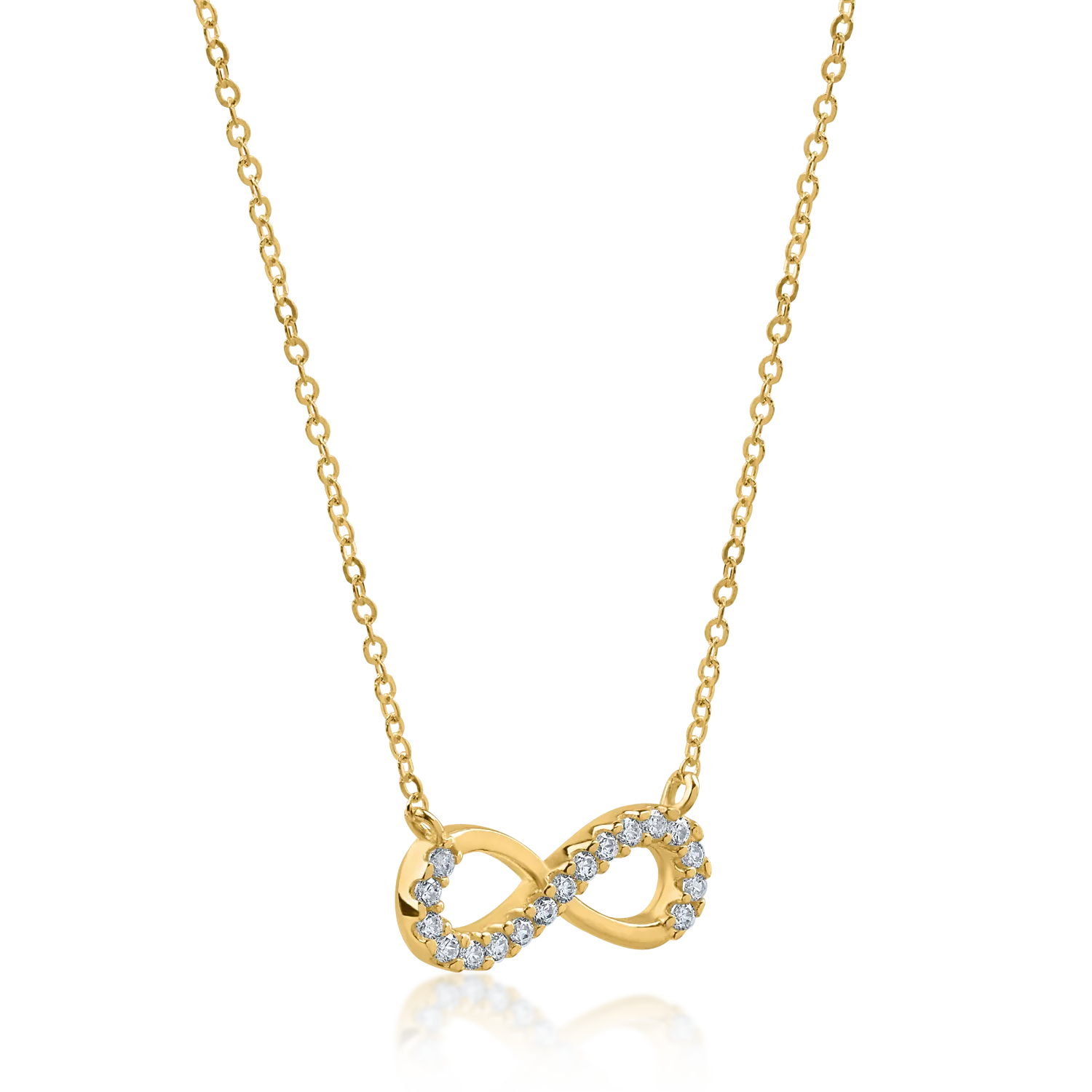 Yellow gold infinity pendant necklace with zirconia