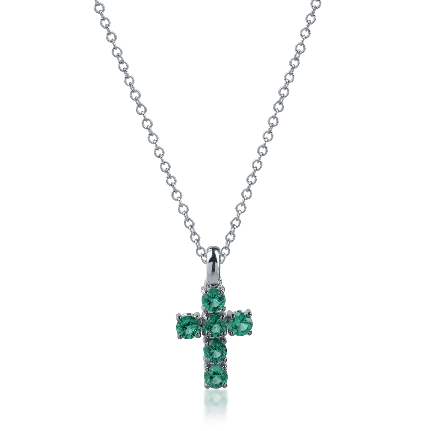 White gold cross pendant necklace with 0.46ct emeralds