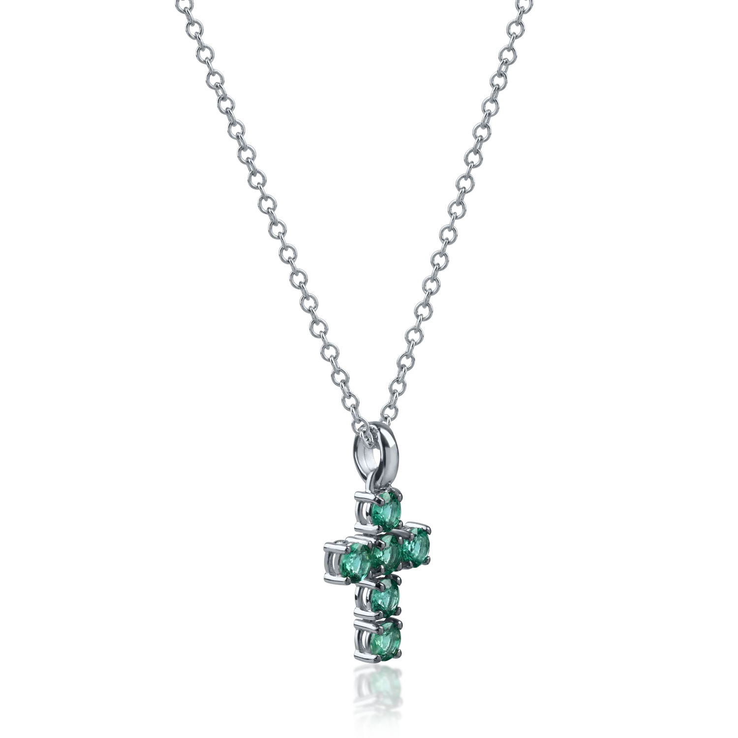 White gold cross pendant necklace with 0.46ct emeralds