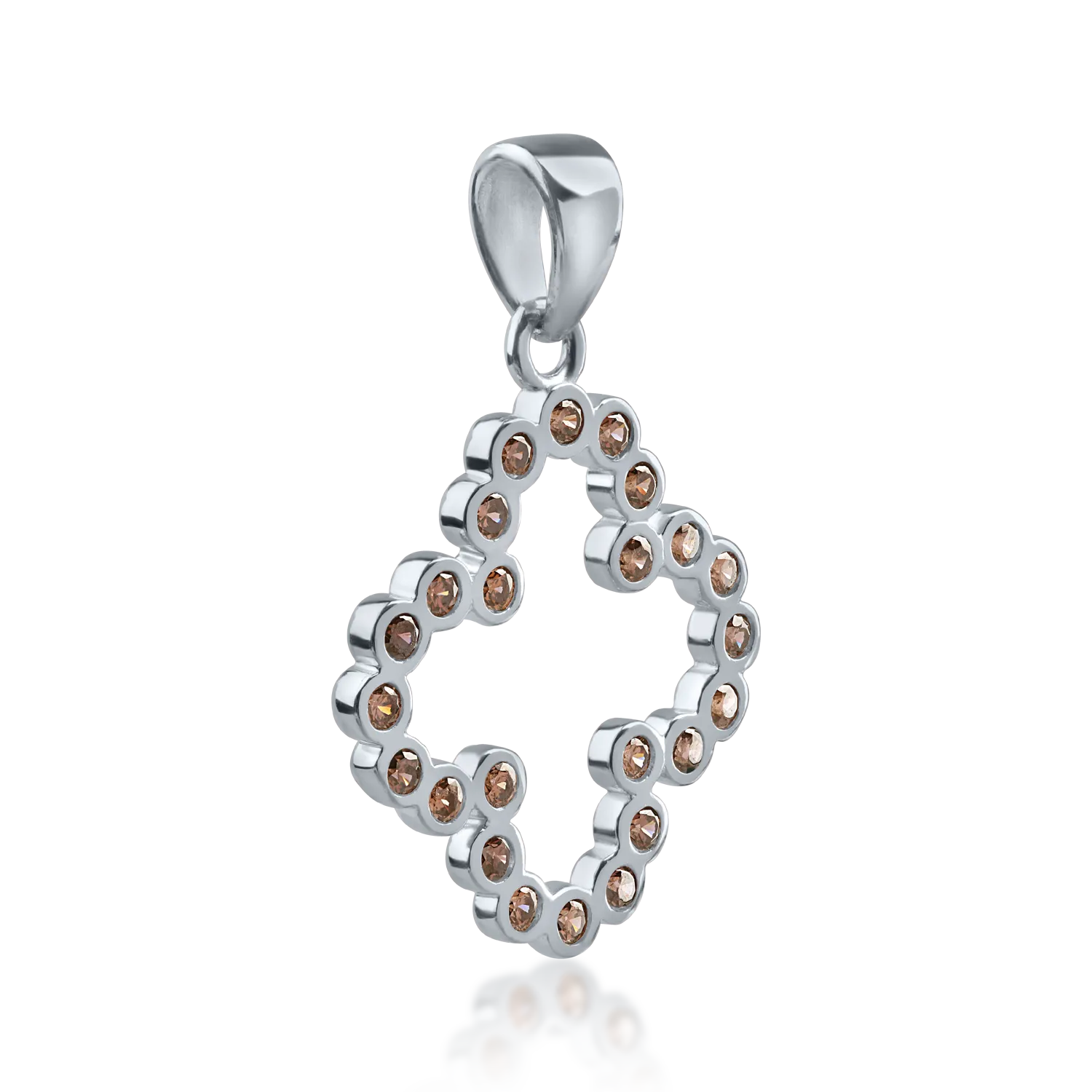 White gold flower pendant with brown zirconia