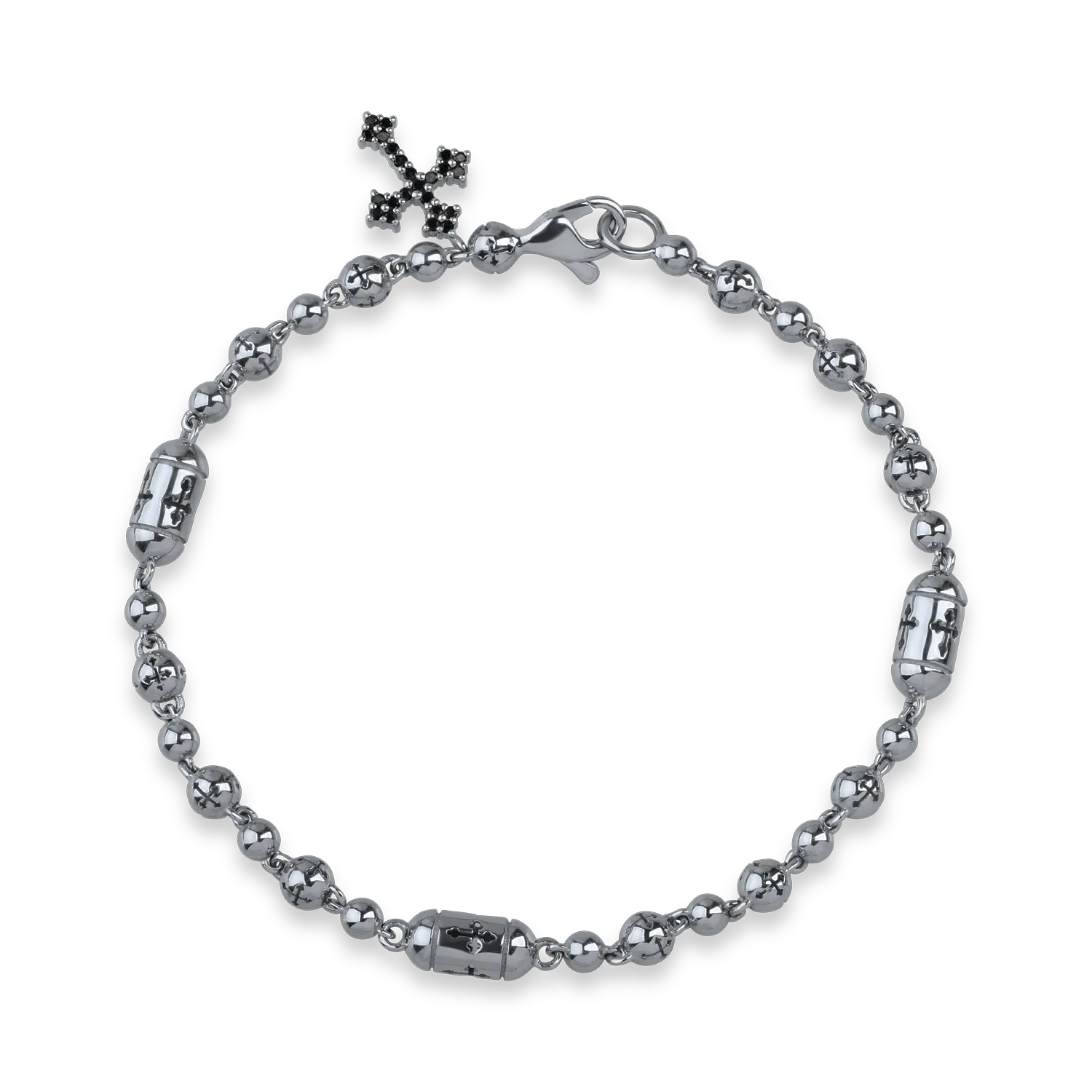 Black gold cross bracelet with 0.1ct black diamonds and 0.1ct clear diamonds