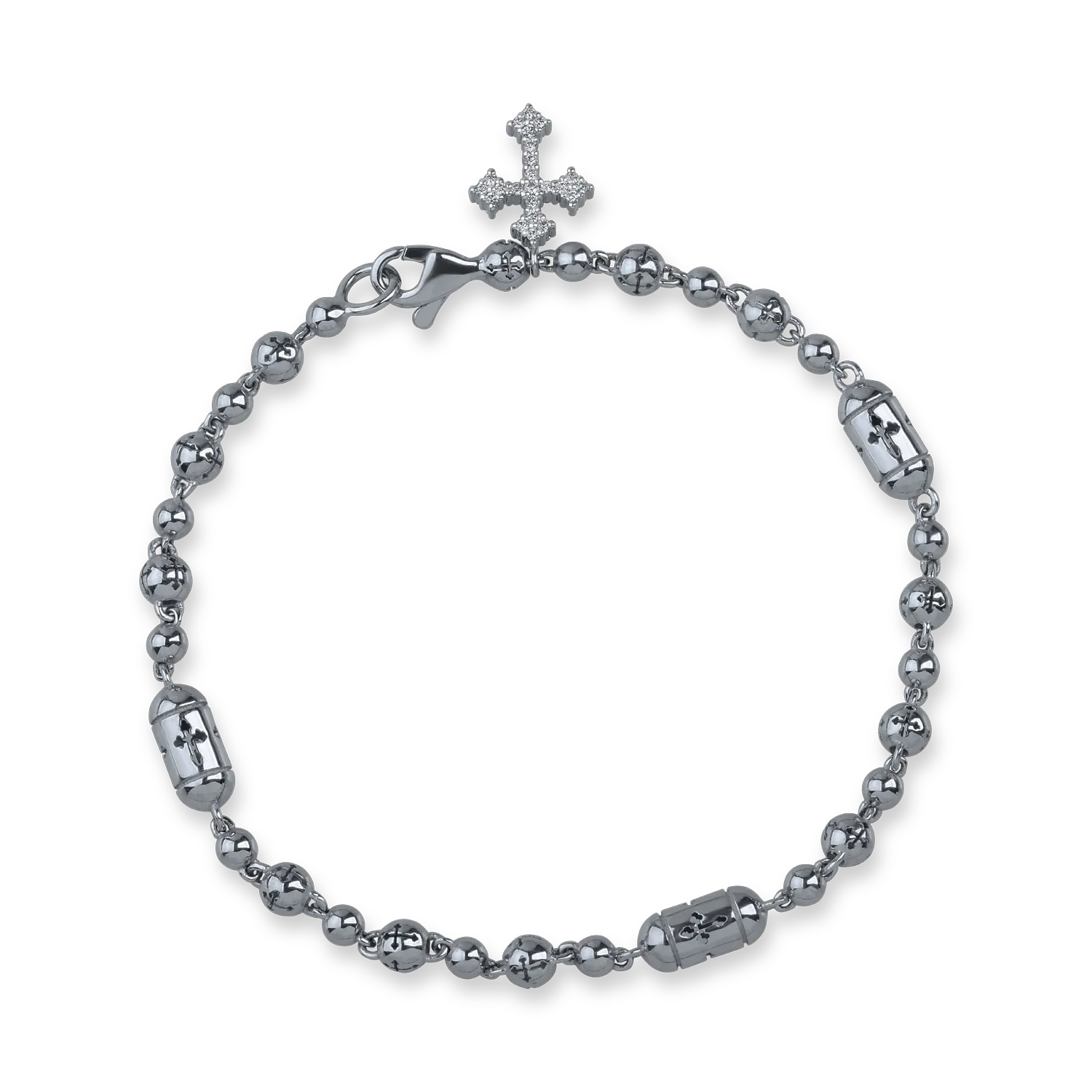 Bratara cu cruce din aur negru cu diamante negre de 0.17ct si diamante incolore de 0.15ct