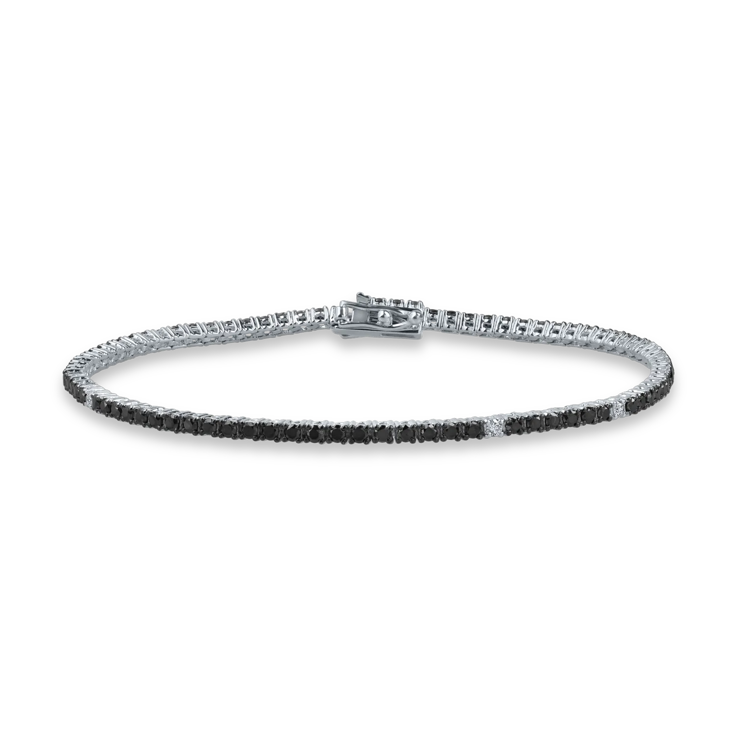 White gold tennis bracelet with 0.1ct clear diamonds and 1.6ct black diamonds