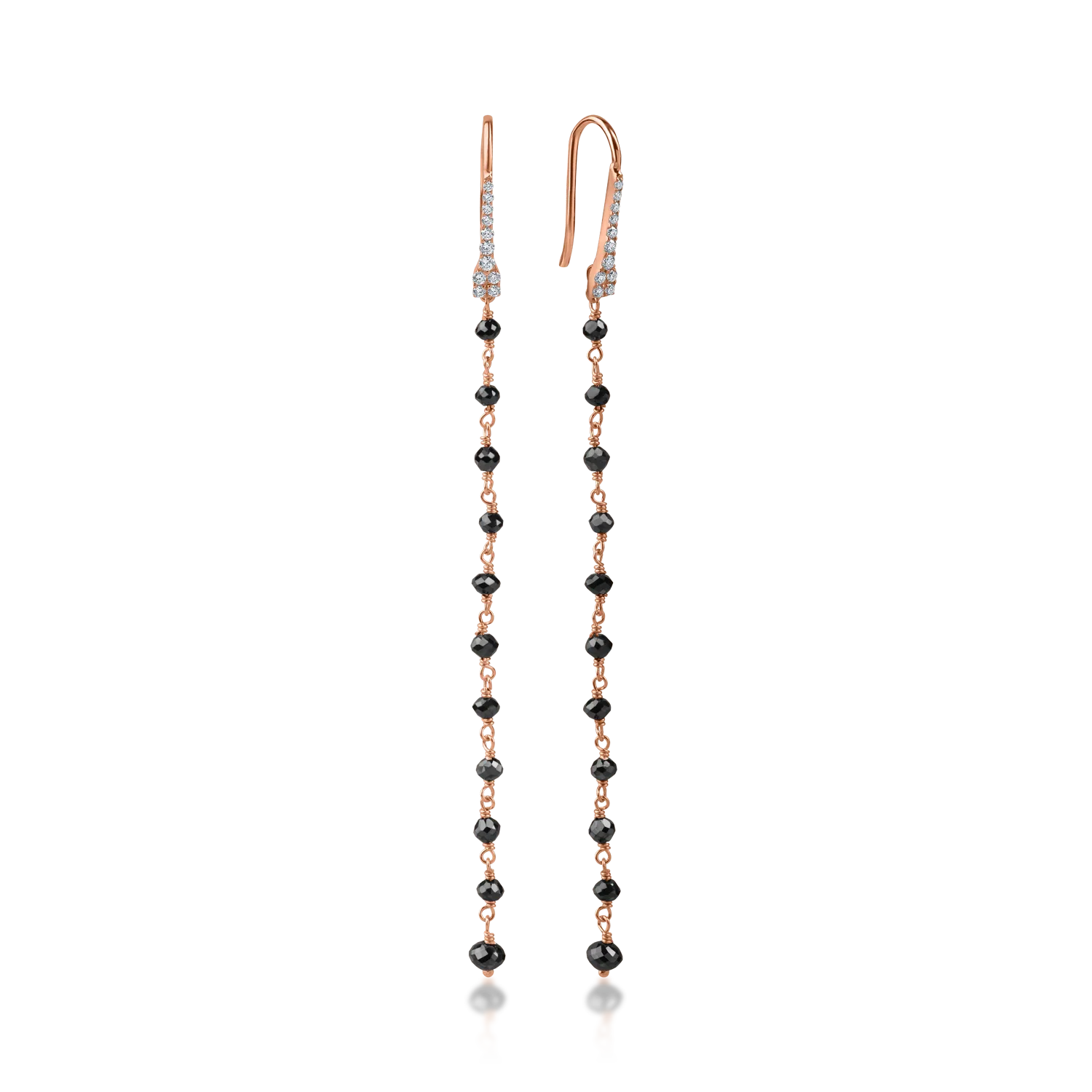 Długie kolczyki z różowego złota z brązowymi diamentami o masie 1.82ct i przezroczystymi diamentami o masie 0.18ct