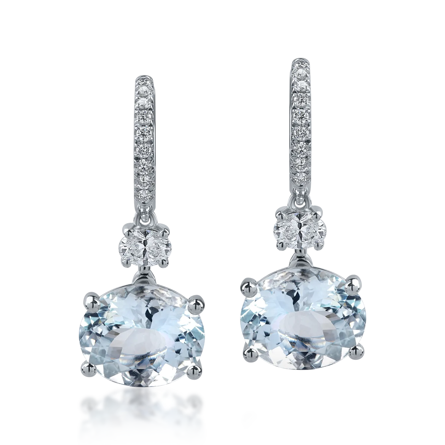 Cercei din aur alb cu acvamarine de 6.56ct si diamante de 0.58ct