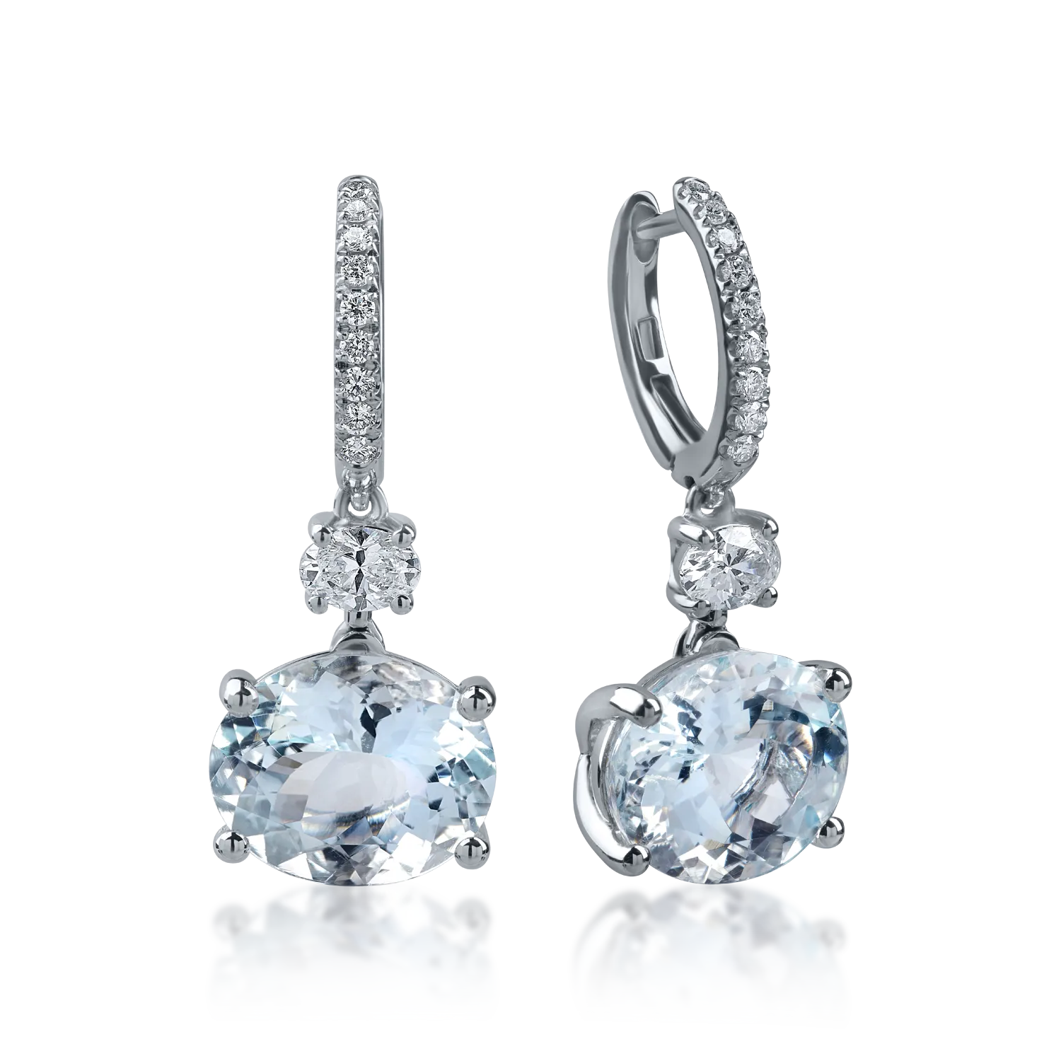 Cercei din aur alb cu acvamarine de 6.56ct si diamante de 0.58ct