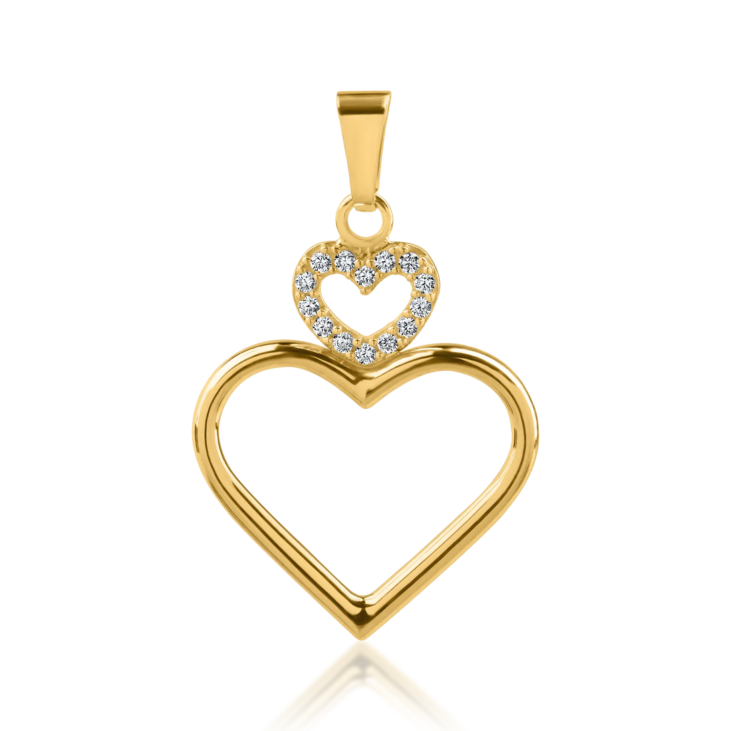 Yellow gold hearts pendant with zirconia