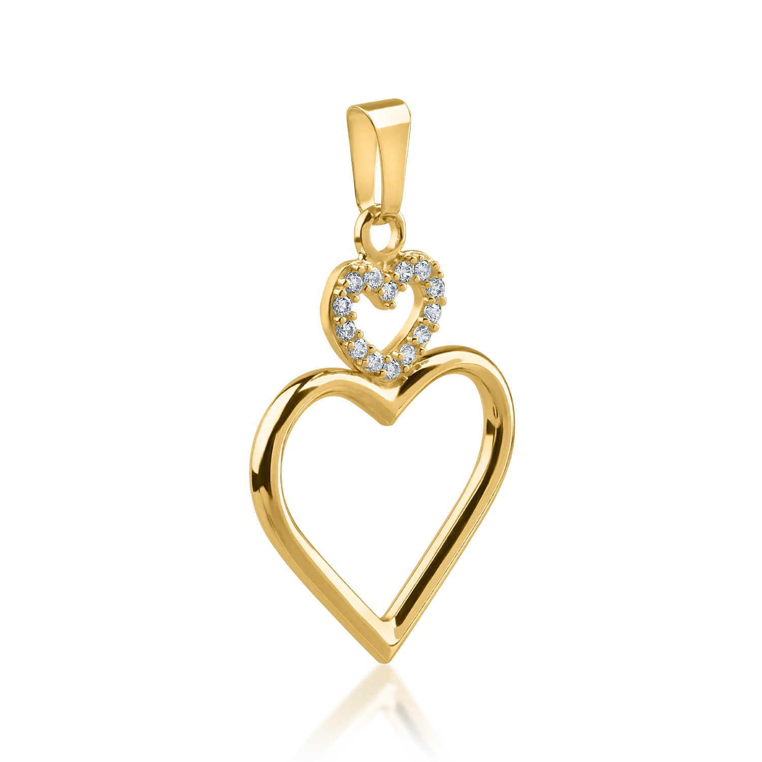 Yellow gold hearts pendant with zirconia