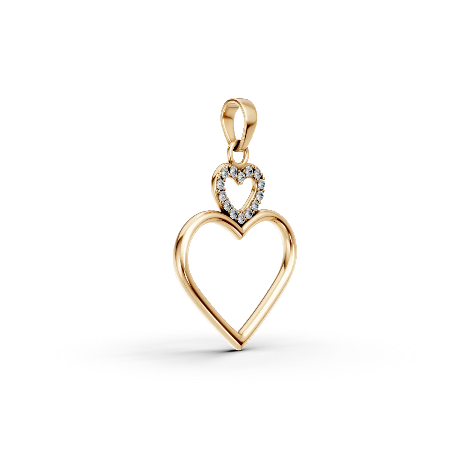 Yellow gold hearts pendant with zirconia