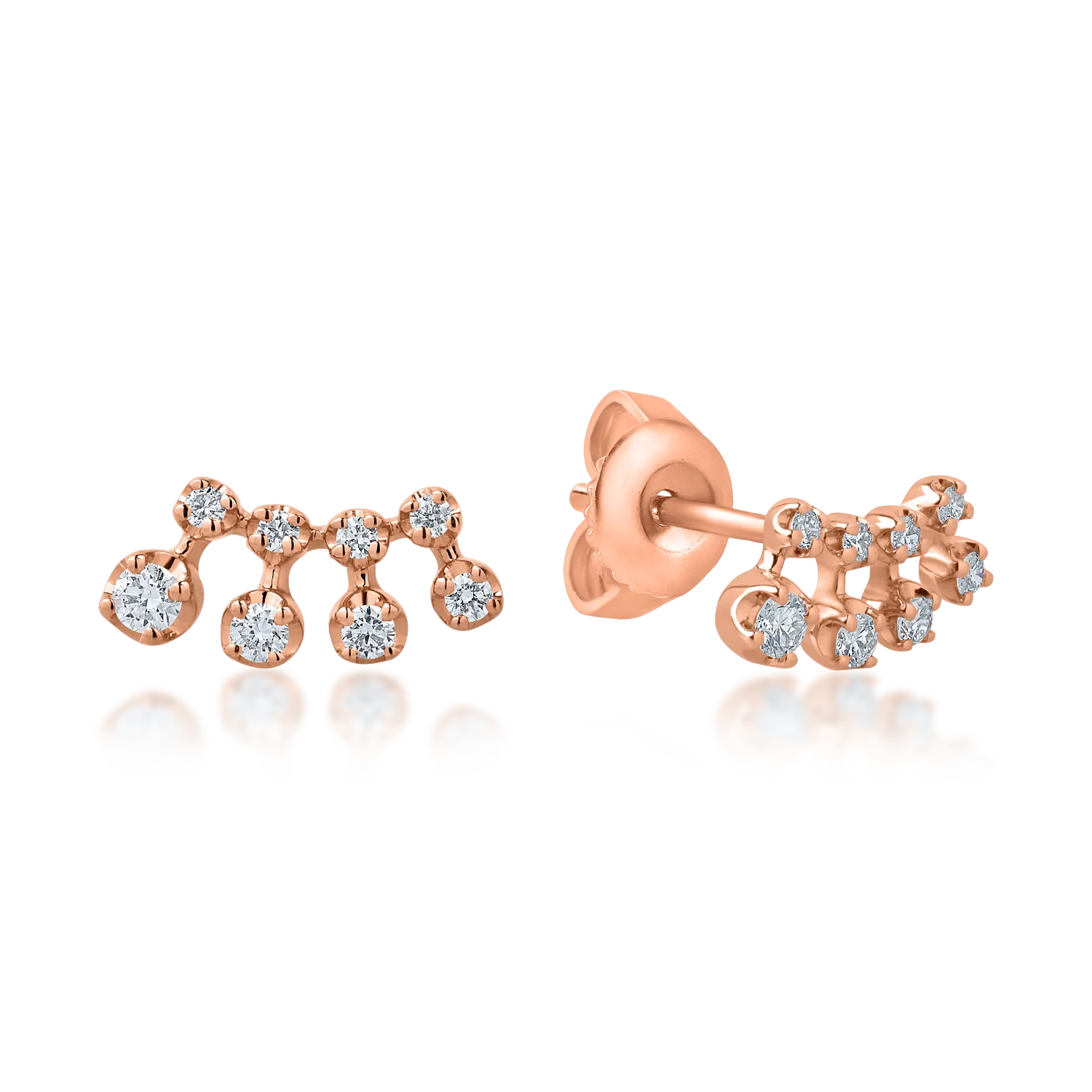 Rózsarany csavaros hátsó fülbevaló 0.2ct gyémánttal
