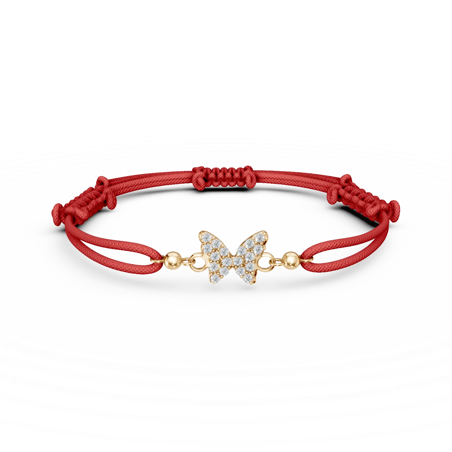 Bransoletka z zawieszką w kształcie motyla ze sznurka i żółtego złota-172063