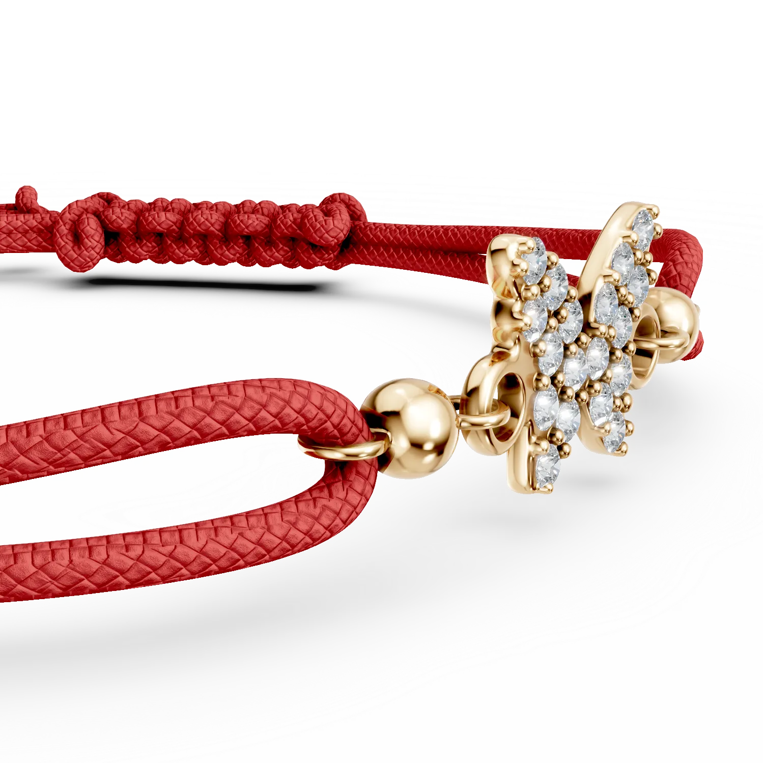 Bransoletka z zawieszką w kształcie motyla ze sznurka i żółtego złota