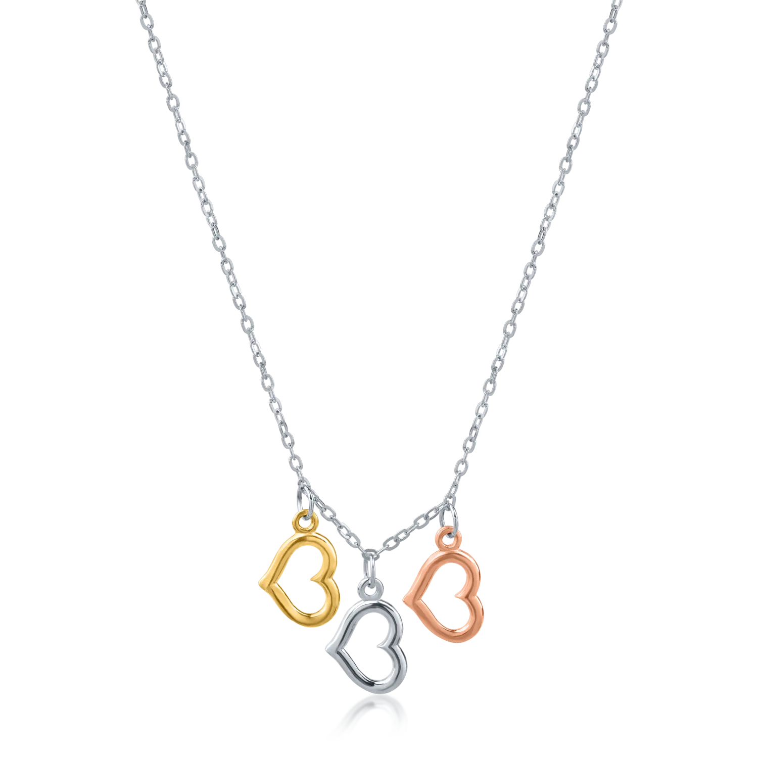 White-rose-yellow gold heart pendants necklace