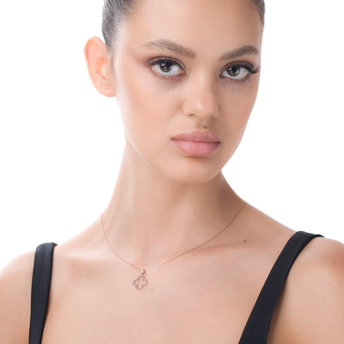 Rose gold flower pendant with brown zirconia