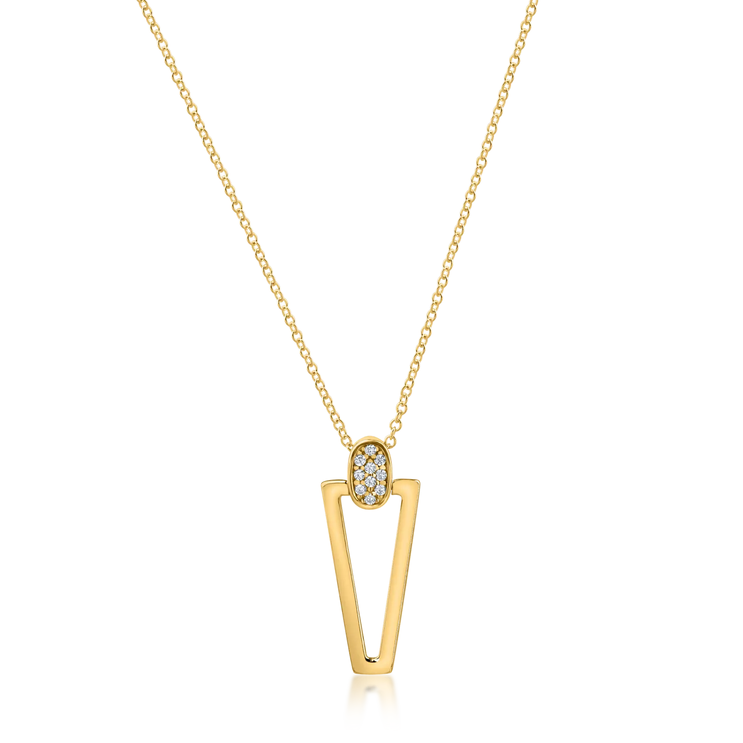 Yellow gold geometric pendant necklace with zirconia