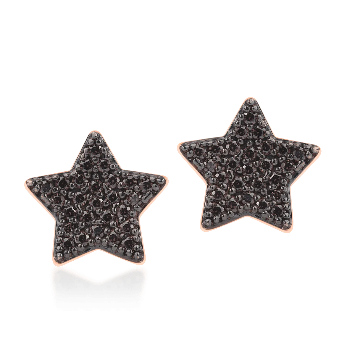 Kolczyki gwiazdki w kolorze różowego złota z brązową cyrkonią
