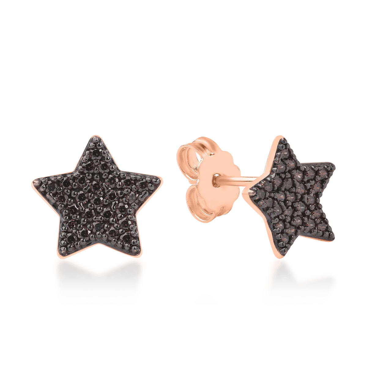 Kolczyki gwiazdki w kolorze różowego złota z brązową cyrkonią