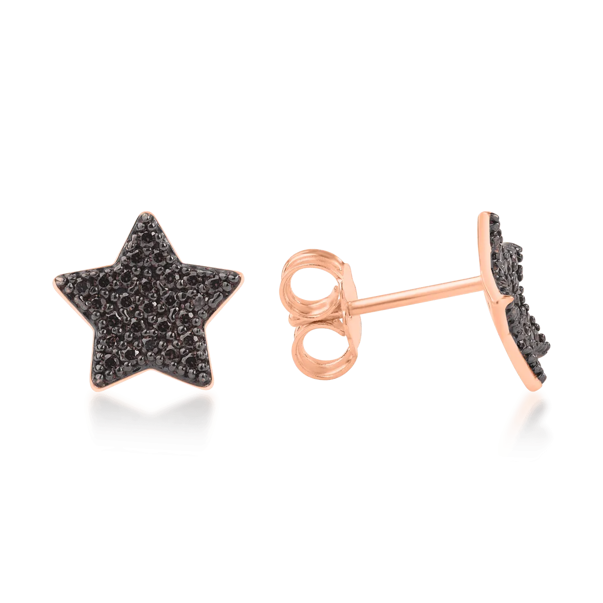 Kolczyki gwiazdki w kolorze różowego złota z brązową cyrkonią