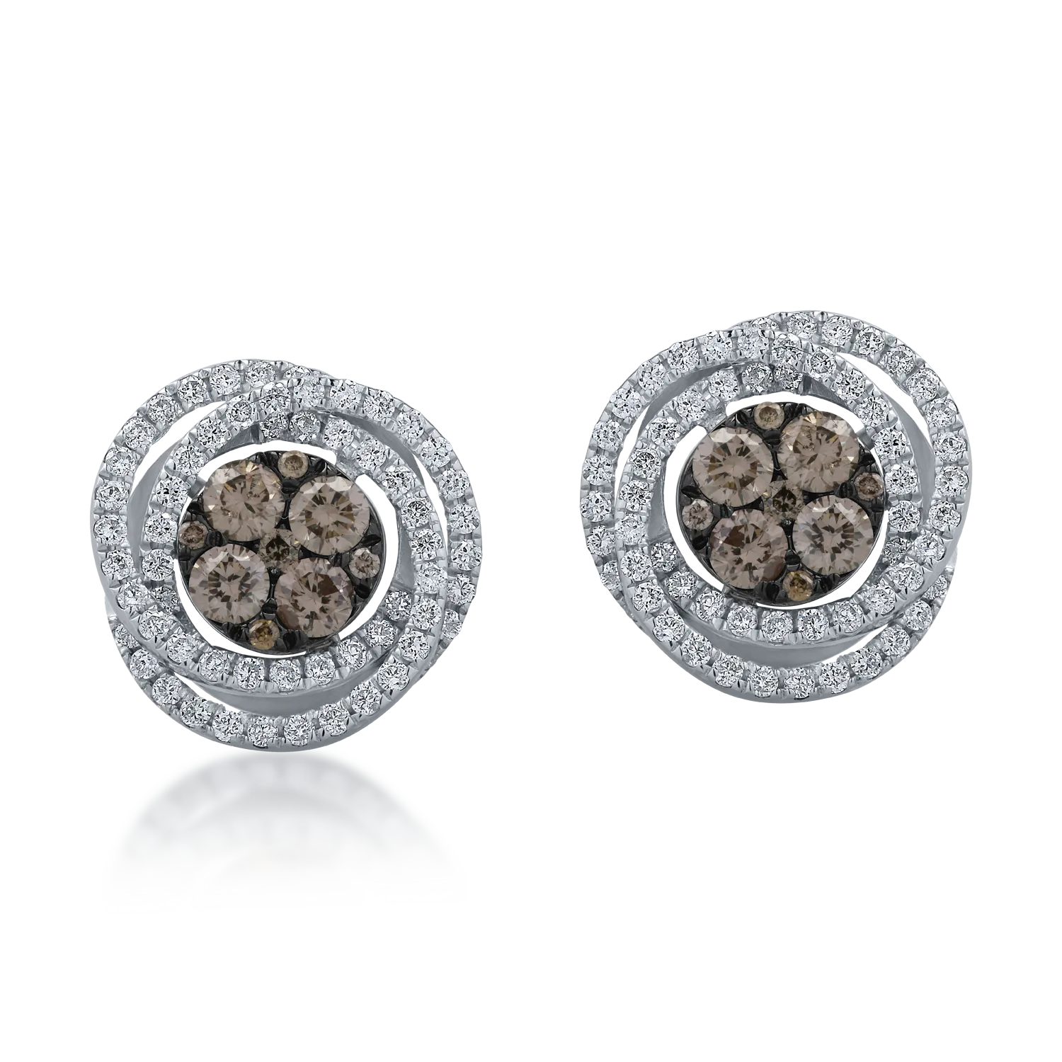 Fehérarany kerek fülbevaló 0.7ct barna és átlátszó gyémántokkal