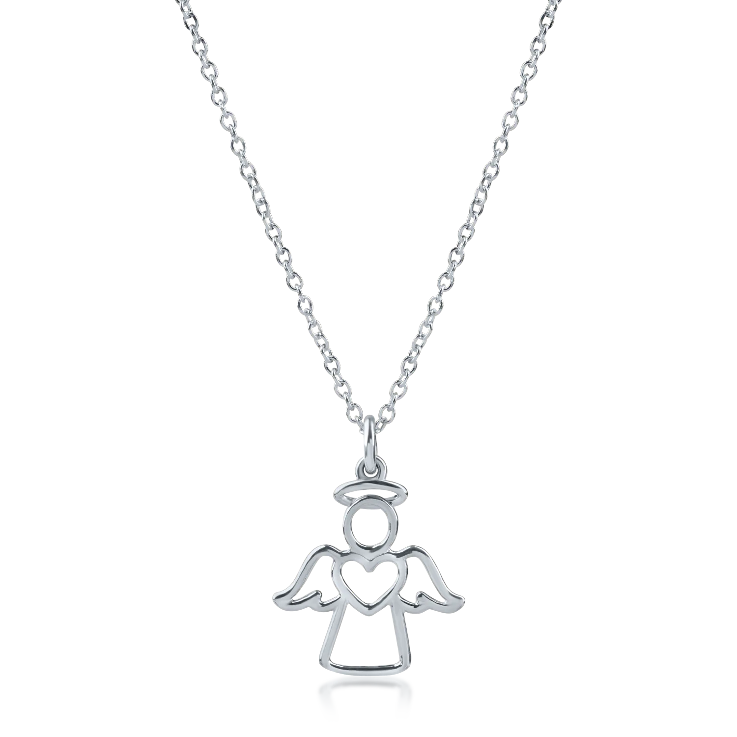 White gold angel pendant necklace