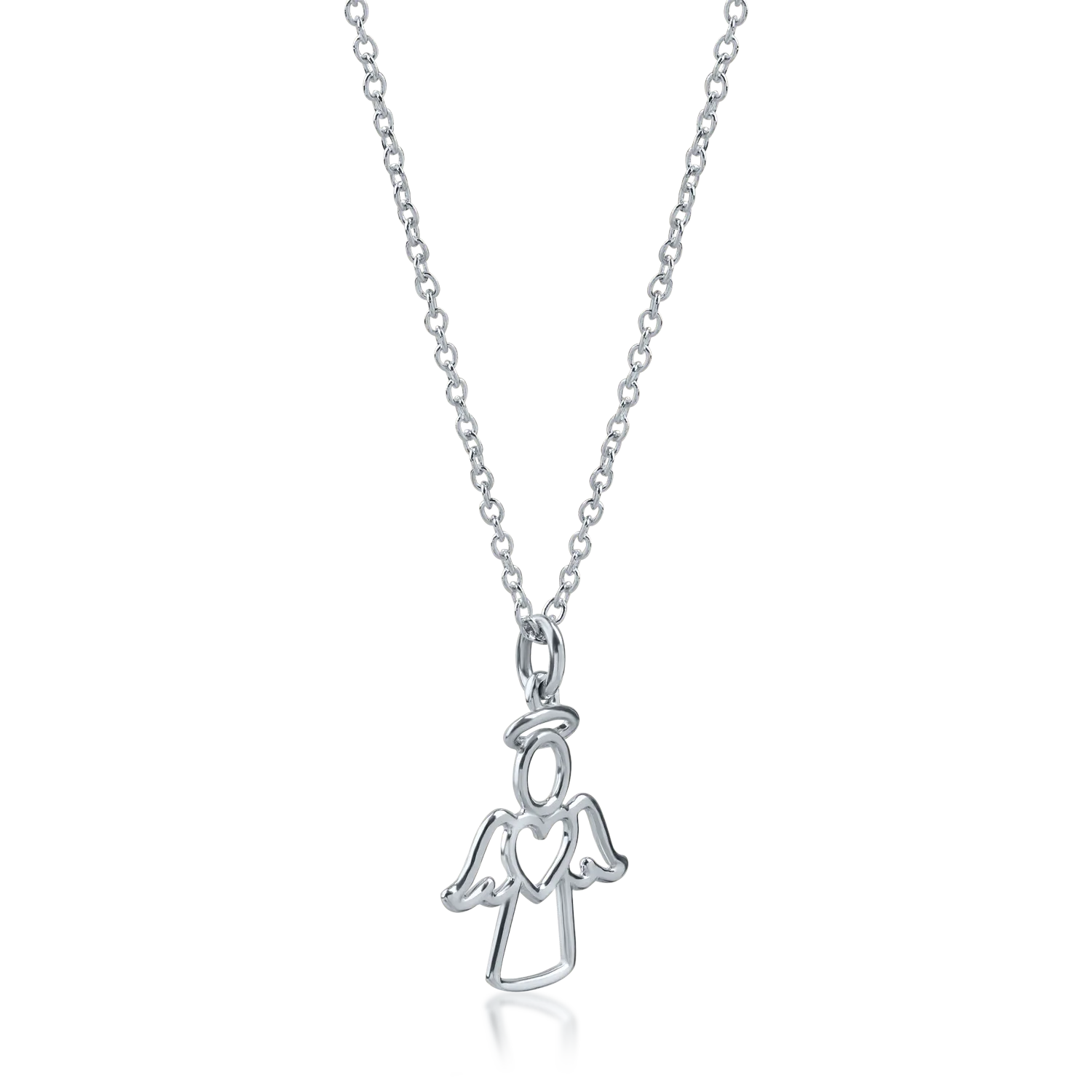 White gold angel pendant necklace