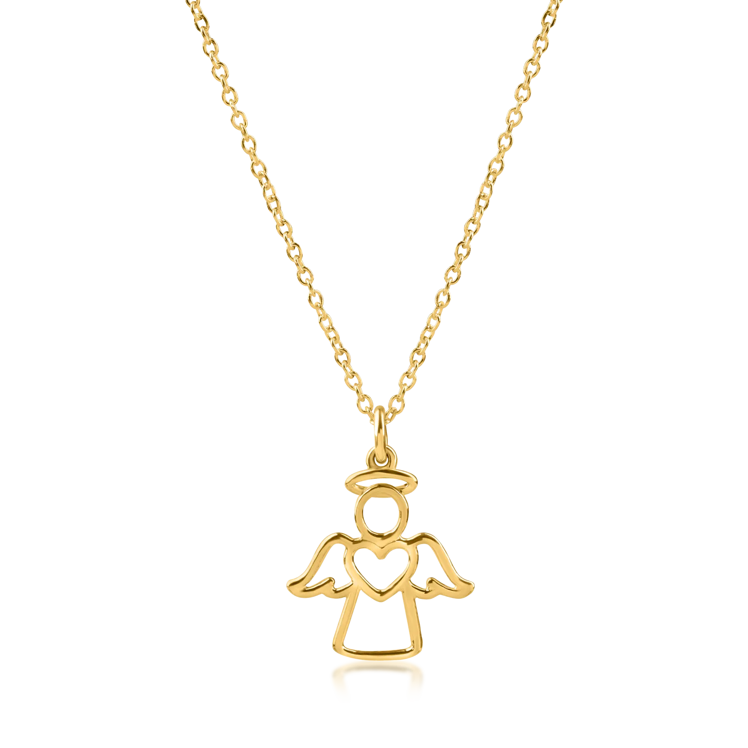 Yellow gold angel pendant necklace