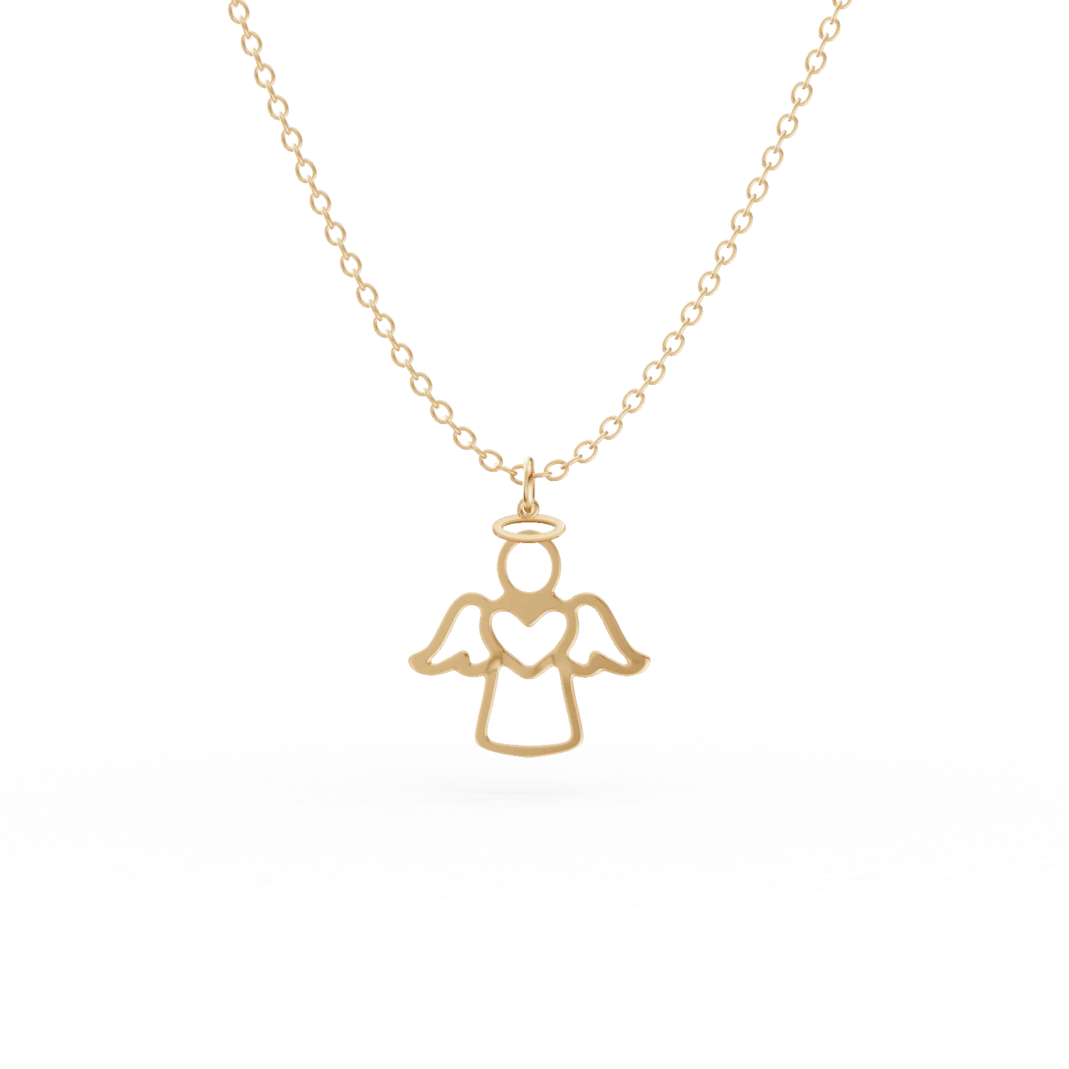 Yellow gold angel pendant necklace