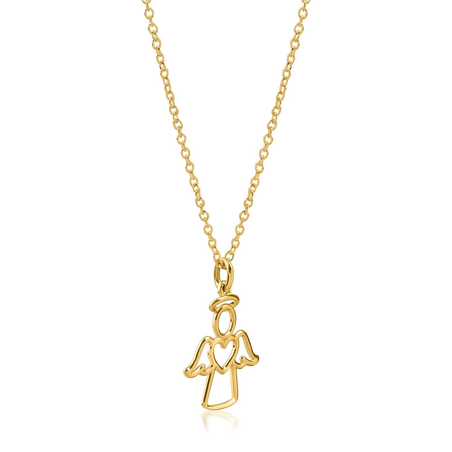 Yellow gold angel pendant necklace