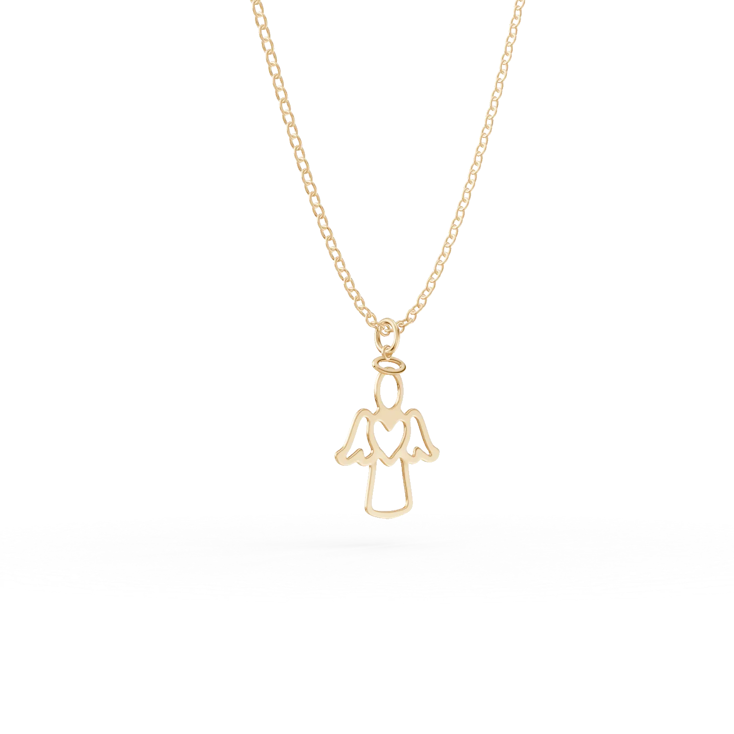 Yellow gold angel pendant necklace