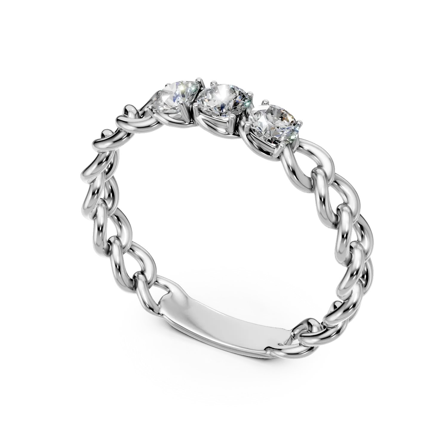White gold braided ring with zirconia