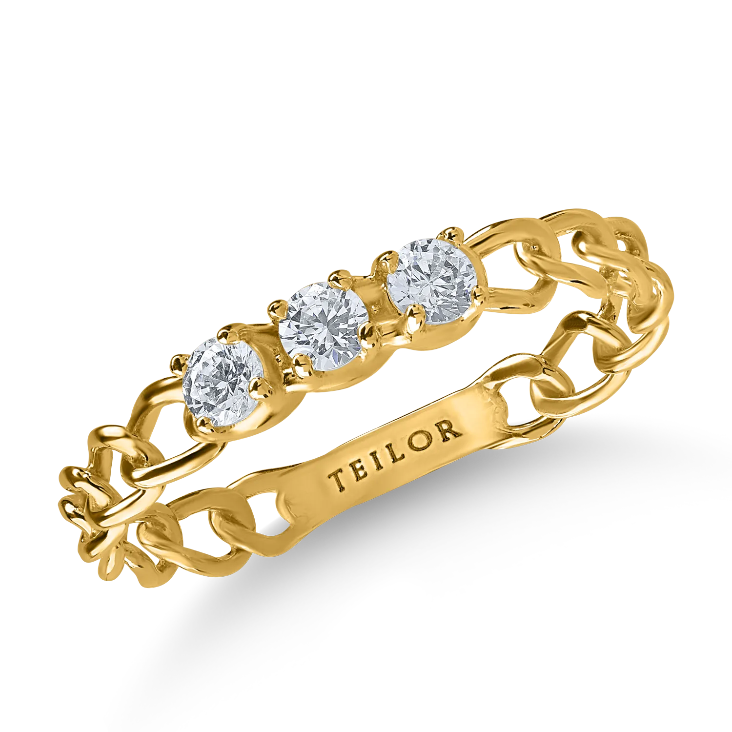 Yellow gold braided ring with zirconia