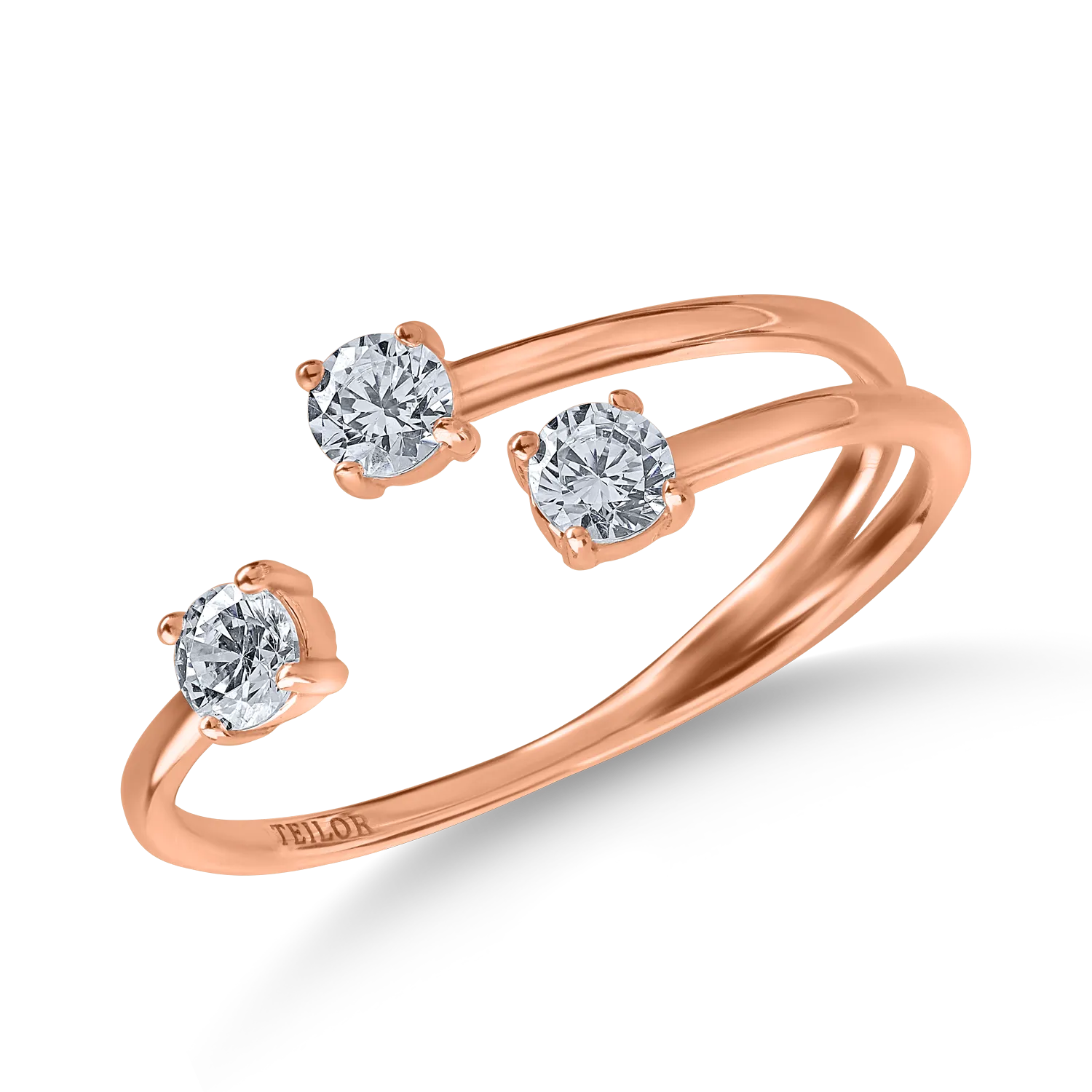 Rose gold open ring with zirconia