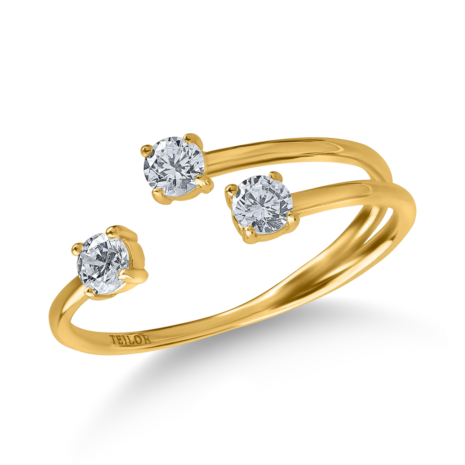 Yellow gold open ring with zirconia