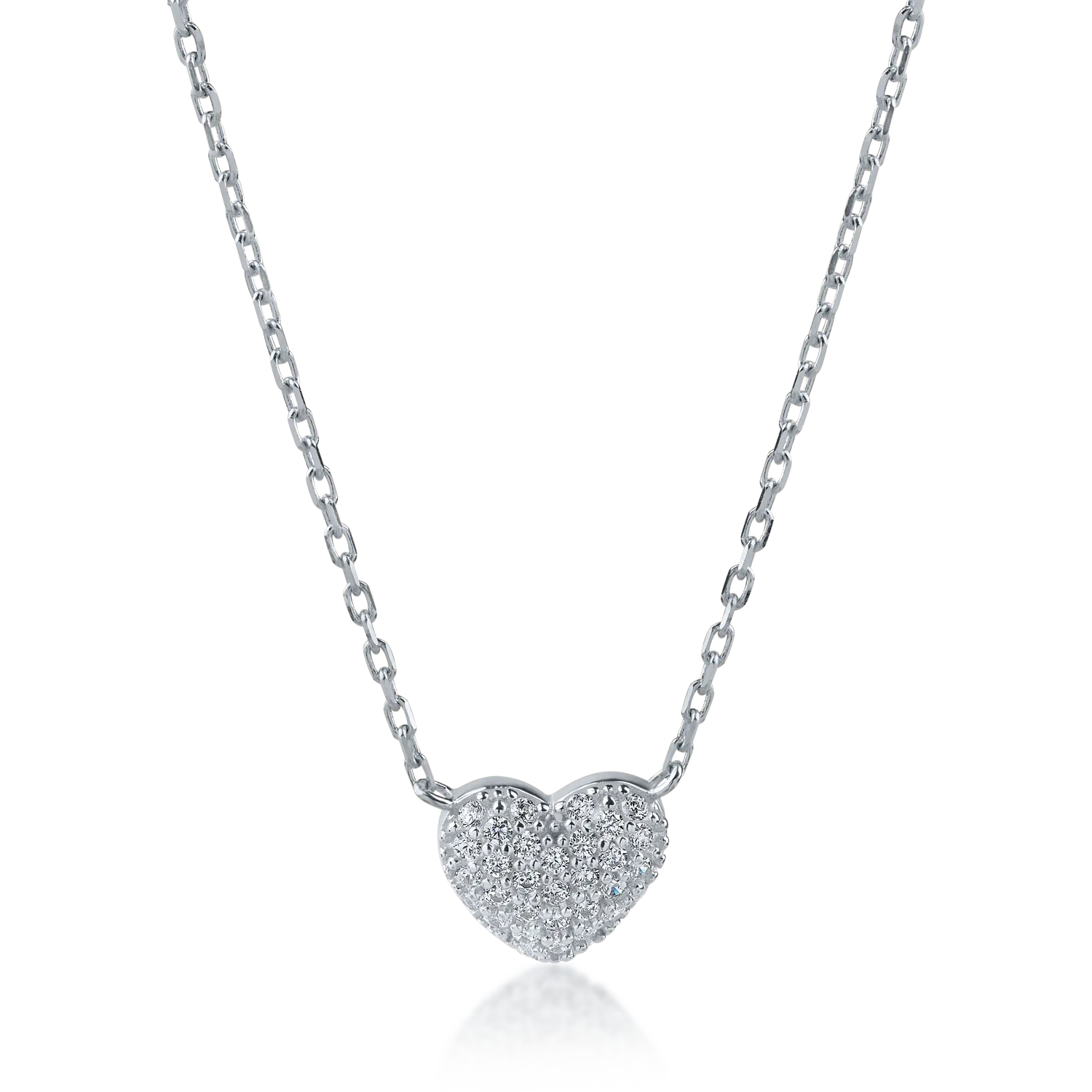 White gold heart pendant necklace with zirconia