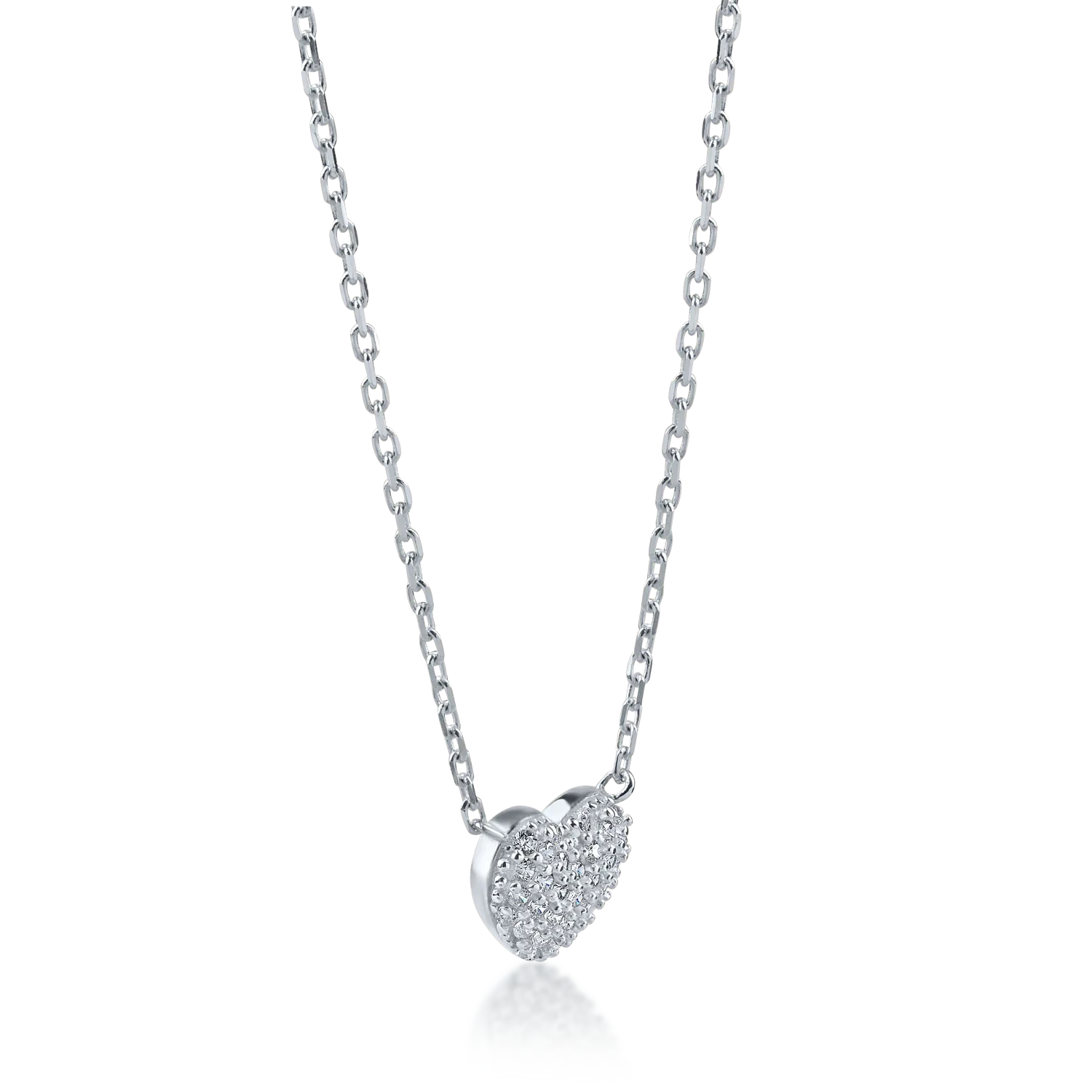 White gold heart pendant necklace with zirconia