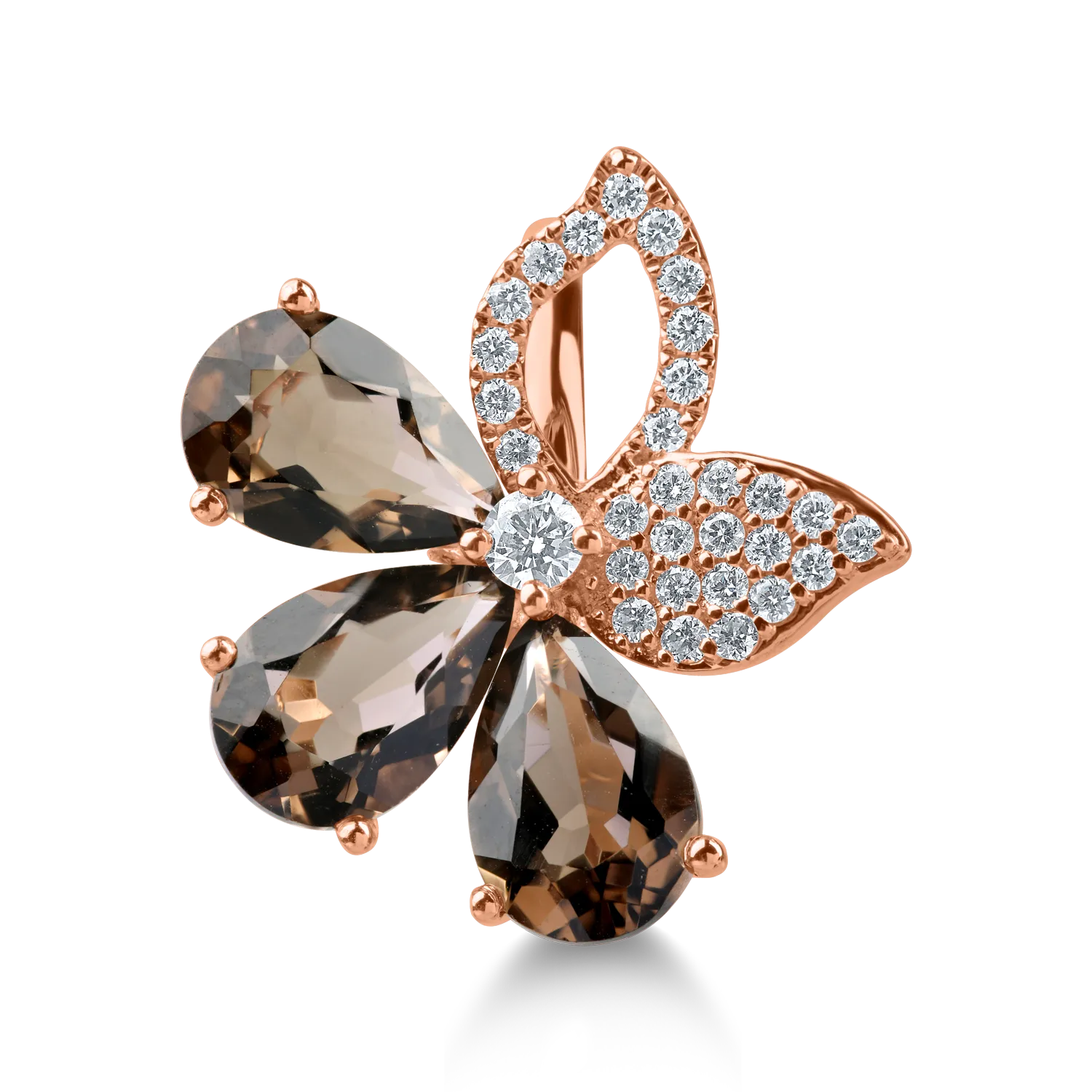 Inel floare din aur roz cu cuart fumuriu pear de 3.3ct si diamante de 0.2ct - imagine 2