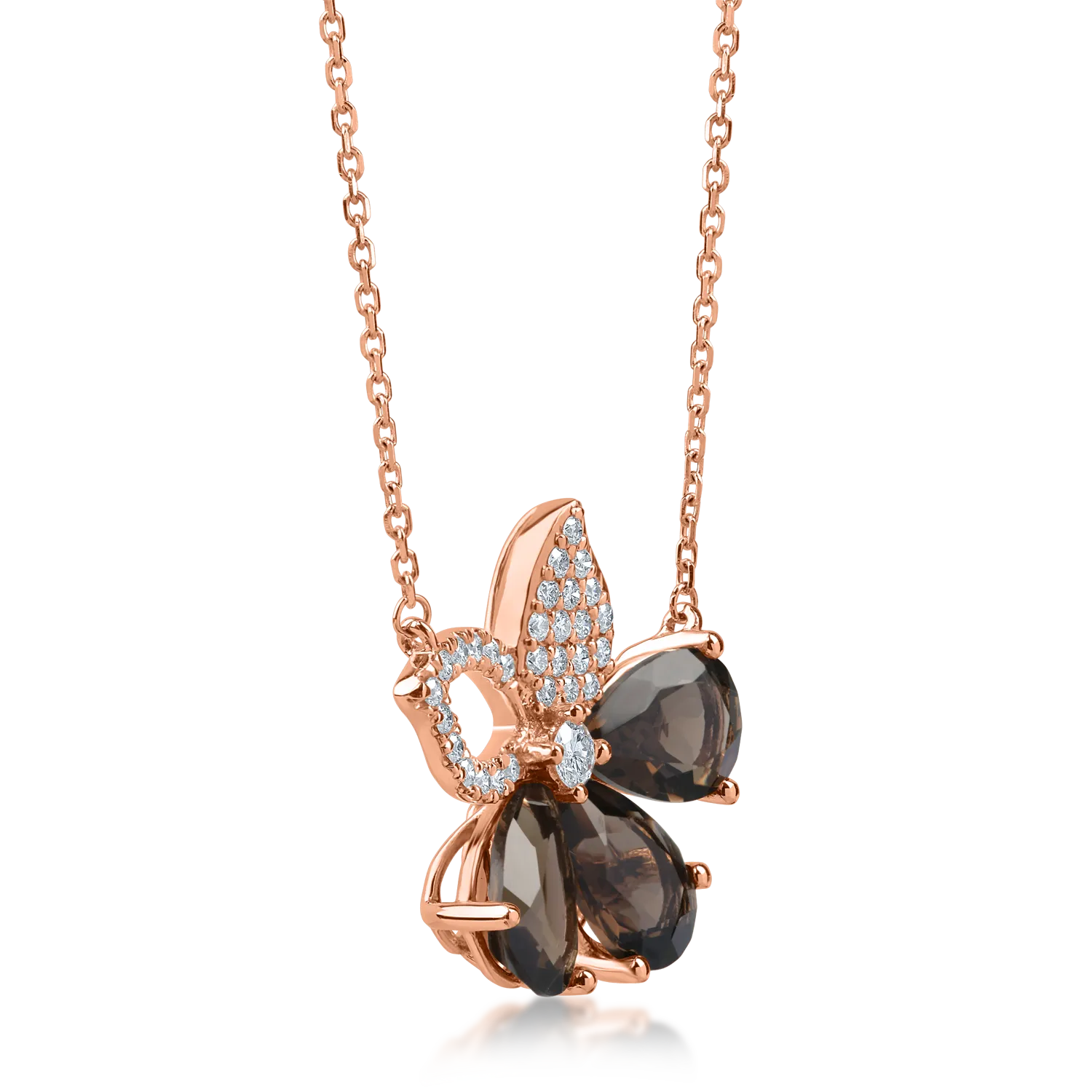 Rose gold flower pendant necklace with 3.1ct smoky quartz and 0.2ct diamonds