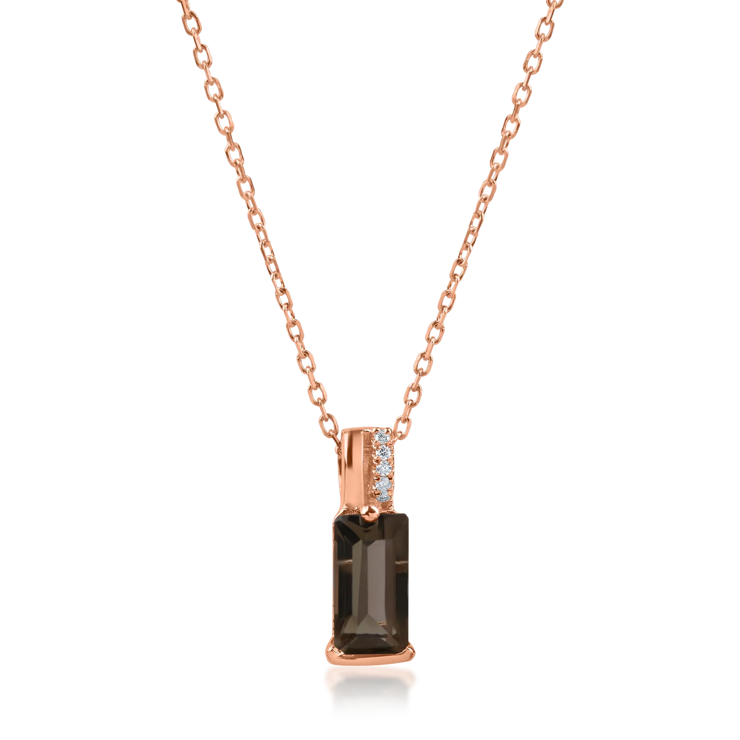 Rose gold geometric pendant necklace with 0.8ct smoky quartz and 0.01ct diamonds