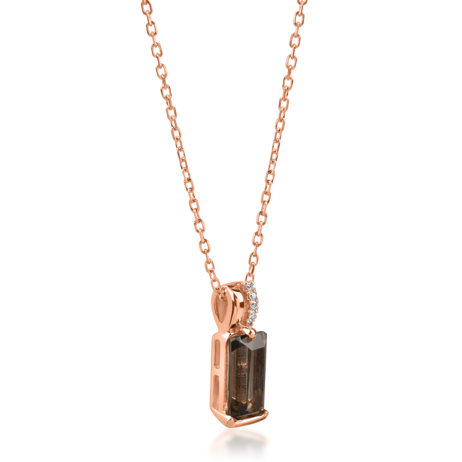 Rose gold geometric pendant necklace with 0.8ct smoky quartz and 0.01ct diamonds