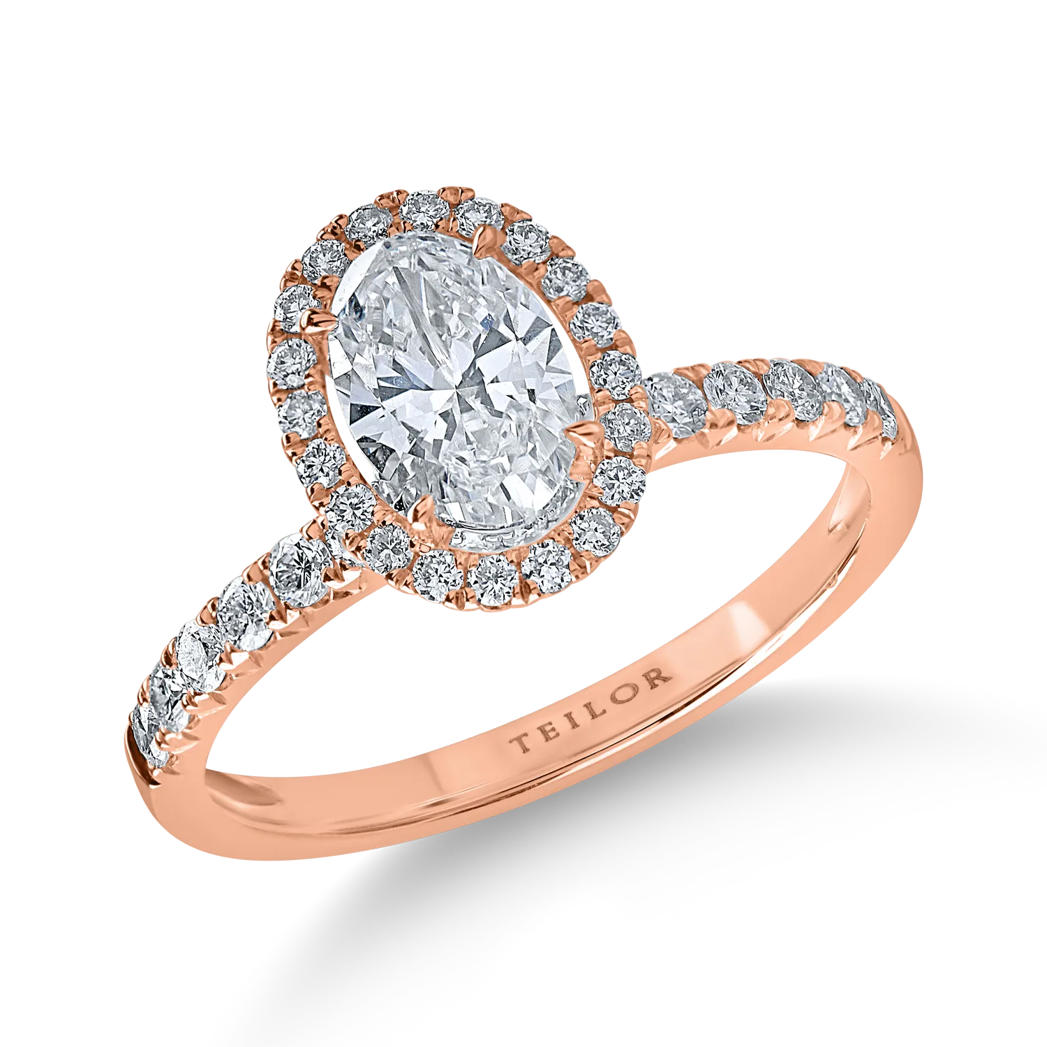 Rózsarany eljegyzési gyűrű 0.7ct gyémánttal és 0.4ct gyémántokkal