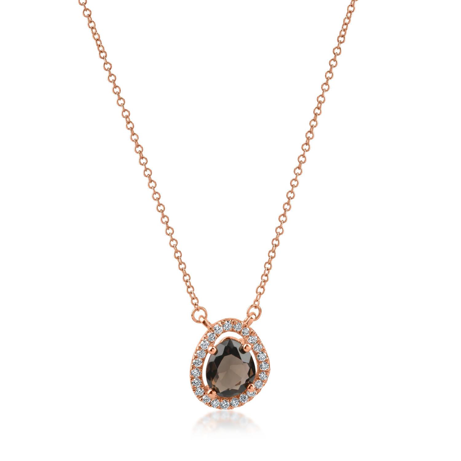 Rose gold round pendant necklace with 0.5ct smoky quartz and 0.09ct diamonds